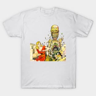 The living dead comes out of the grave in the cemetery and scares the beautiful blonde Retro Vintage Comic Book T-Shirt